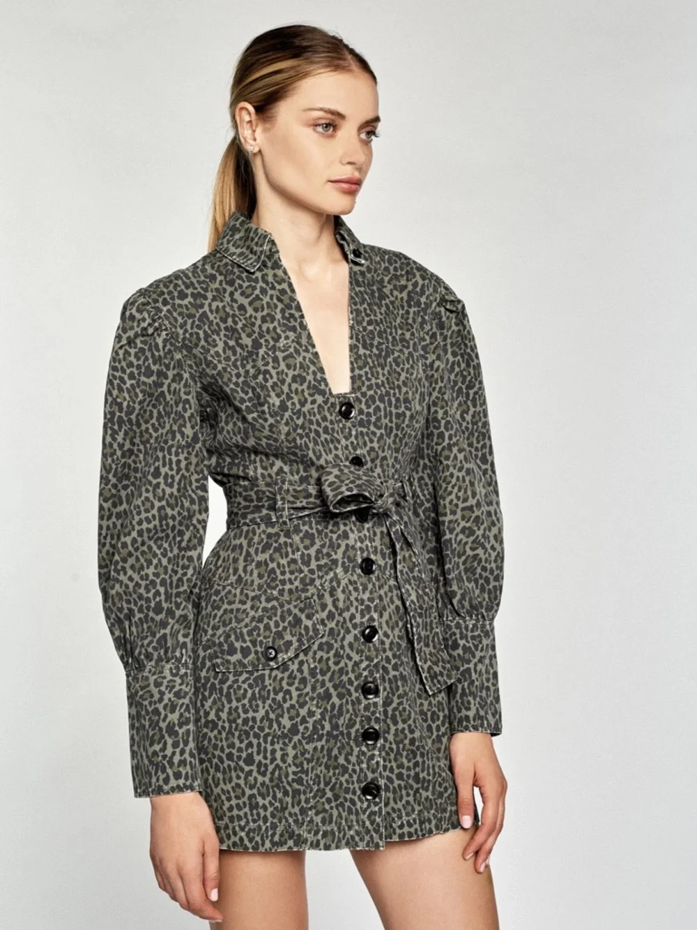 Marissa Webb MERA LEOPARD PRINT CANVAS MINI DRESS sz 8 - Picture 9 of 10